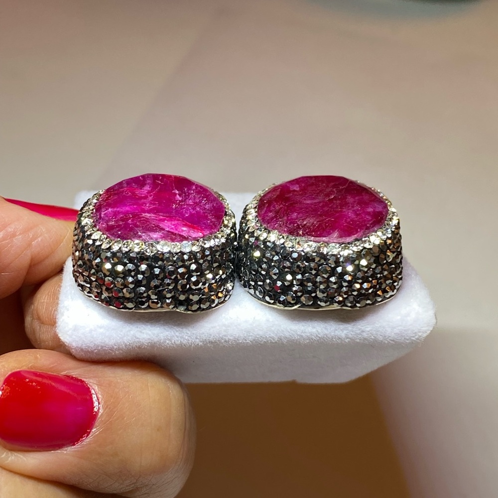 Natural Ruby Silver Victorian Dangle Earrings - image 5